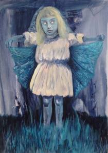 peinture, marie pierre brunel, fillette, robe, blonde