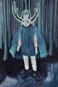 peinture marie pierre brunel, garçon, masque, costume, carnaval, bois