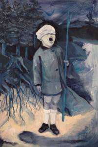 peinture marie pierre brunel garçon, masque, bois